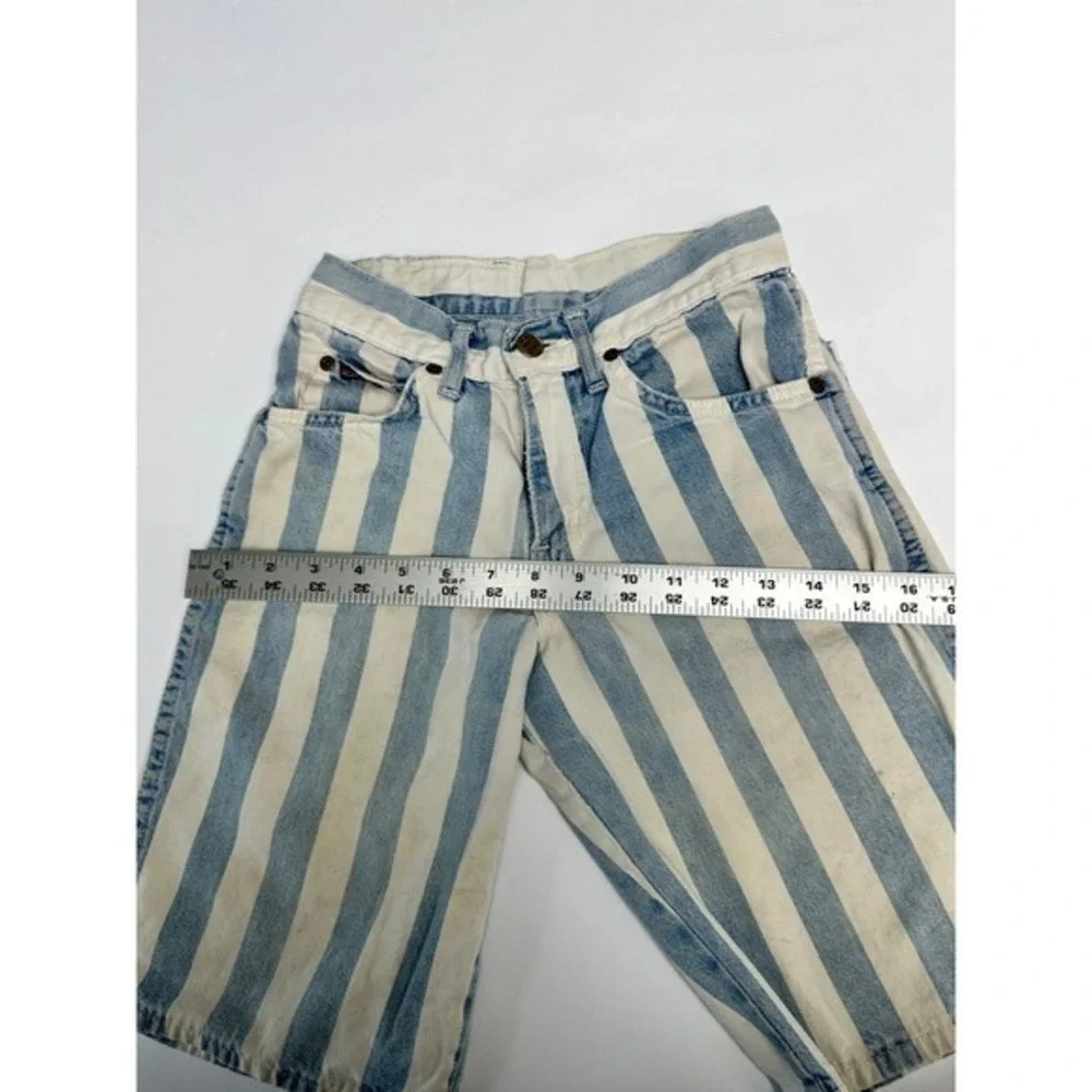 HIS Striped Denim Jean Shorts Jorts womens High Waisted Sz 10 Vintage 80s 90s‎